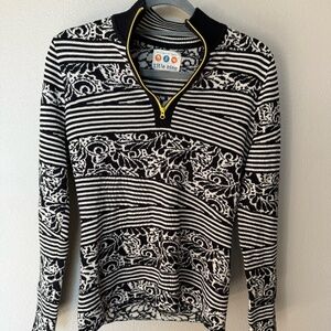 Title Nine Quarter Zip Washable Wool Sweater Black White Size S